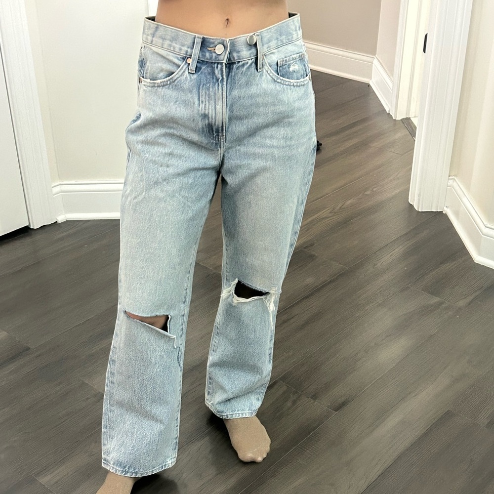 Express Light Blue Straight Ankle Jeans - Picture 4 of 5